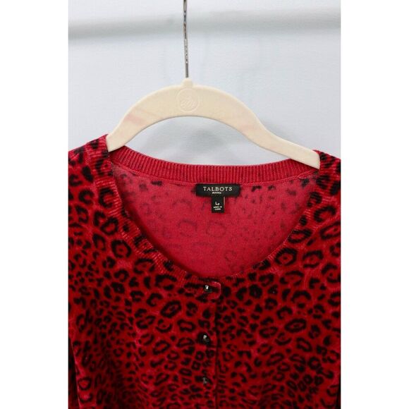 Talbots Red Leopard Cardigan M - Picture 2 of 3
